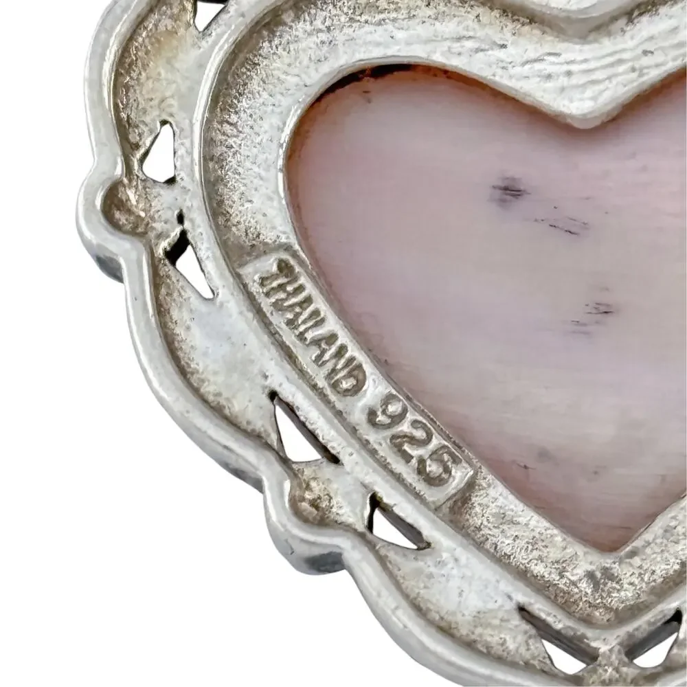 Vintage Sterling Silver 925 Mother of Pearl Marcasite Heart Pendant